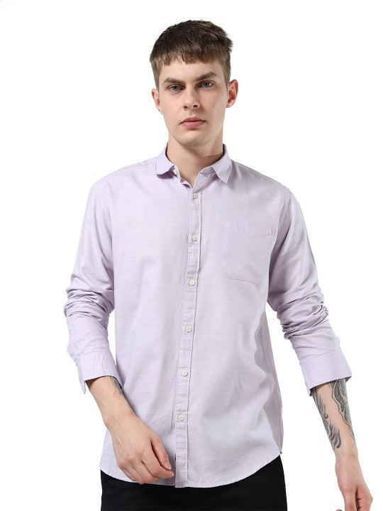 Men Purple Slim Fit Pure Cotton Casual Shirt with Spread Collar