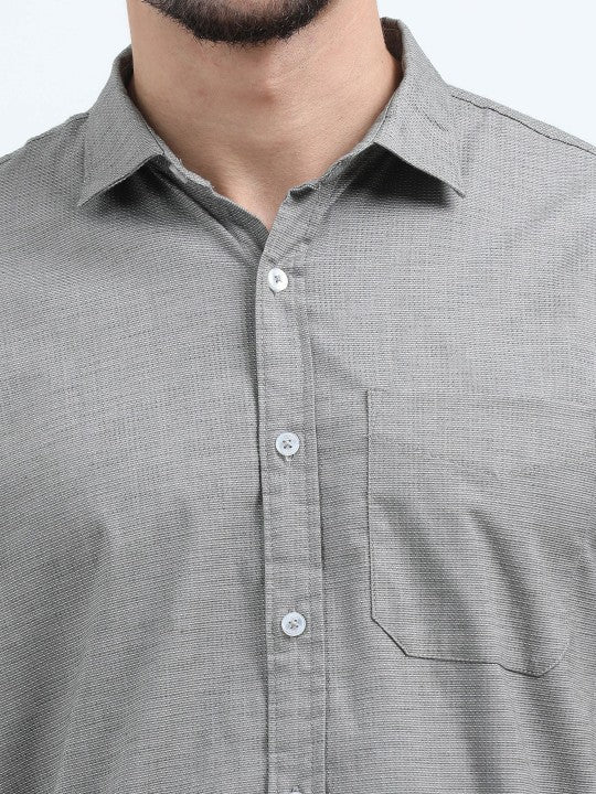 Men’s Grey India Slim Fit Textured Cotton Lycra Casual Shirt