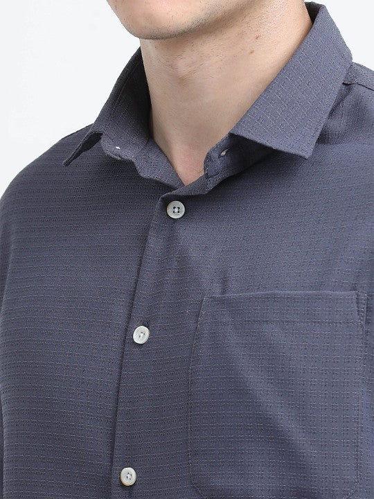 Grey Textured Slim Fit Cotton Casual Shirt for Men