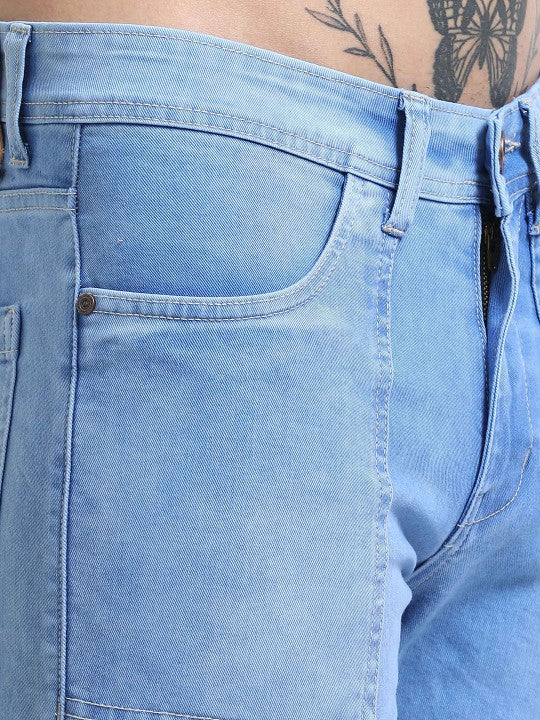 Men Blue Slim Fit Woven Cargo Jeans