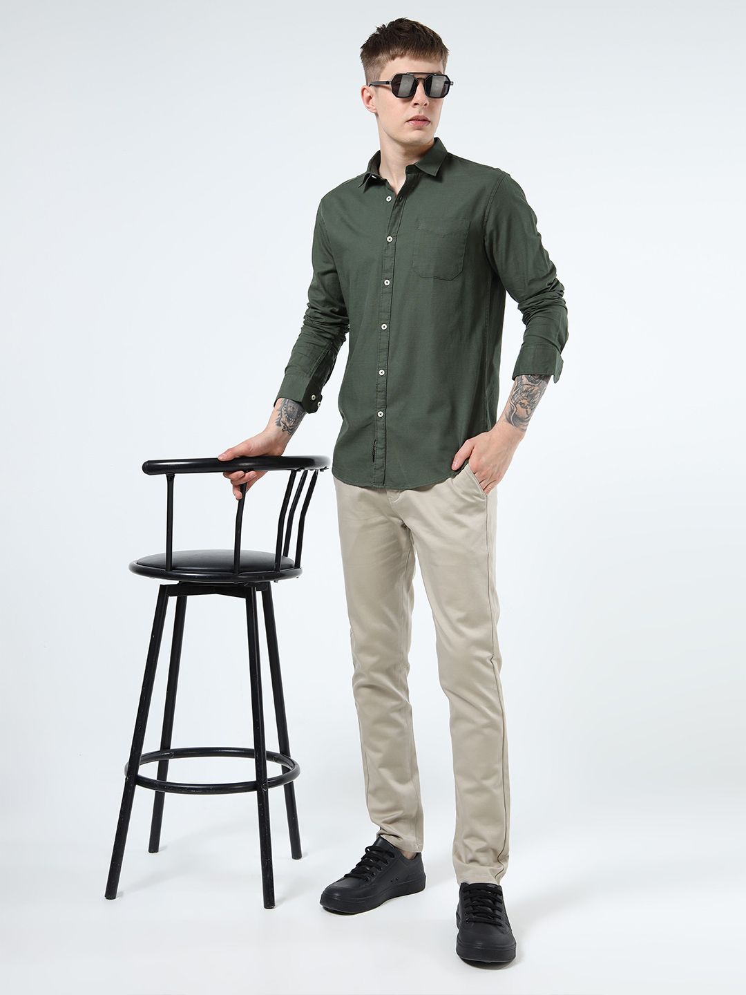 Men’s Green India Slim Fit Solid Pure Cotton Casual Shirt