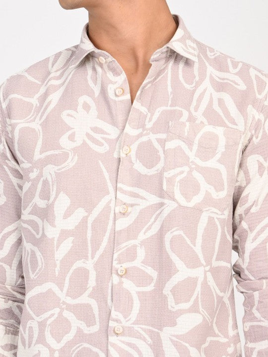 Men Pink & White Floral Printed Slim Fit Casual Shirt