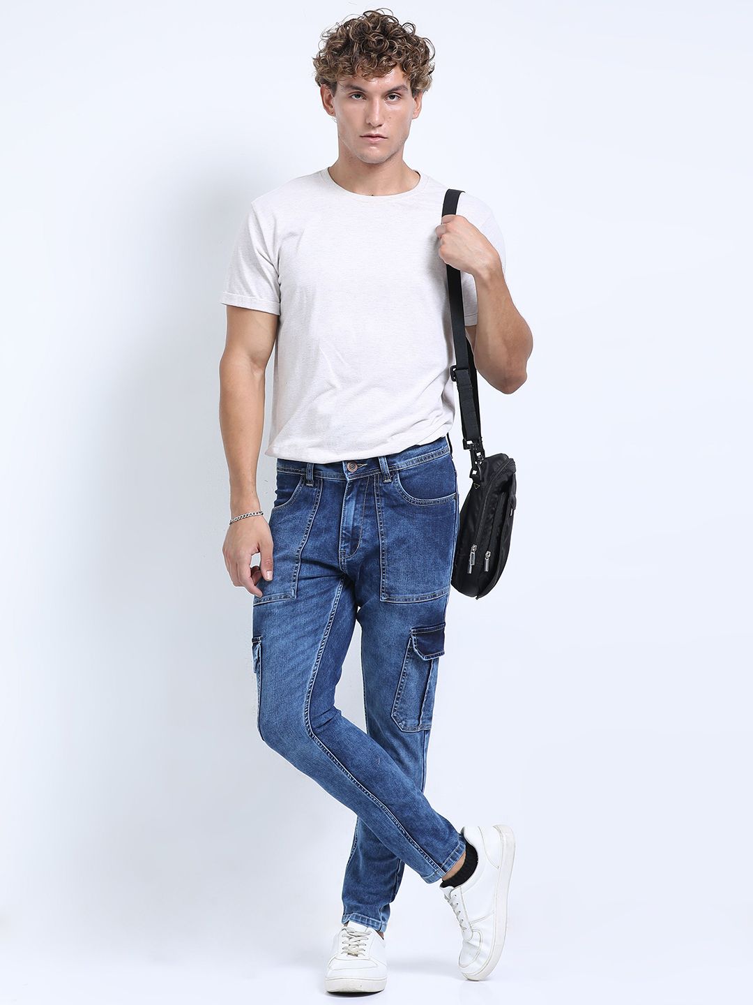 Men’s Blue Slim Fit Stretch Cargo Jeans