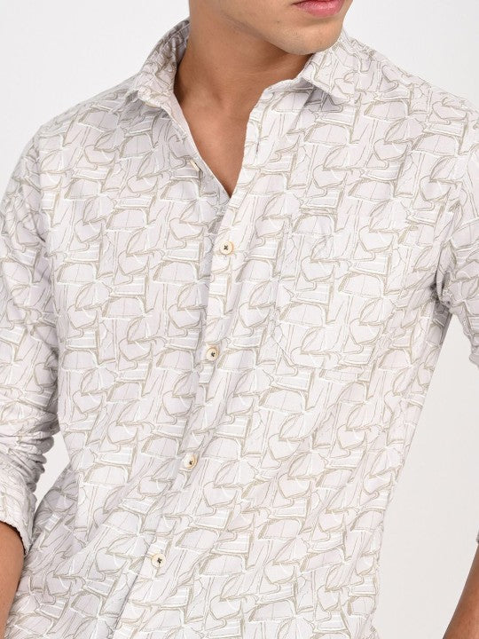 Men Beige & Brown Floral Printed Slim Fit Casual Shirt