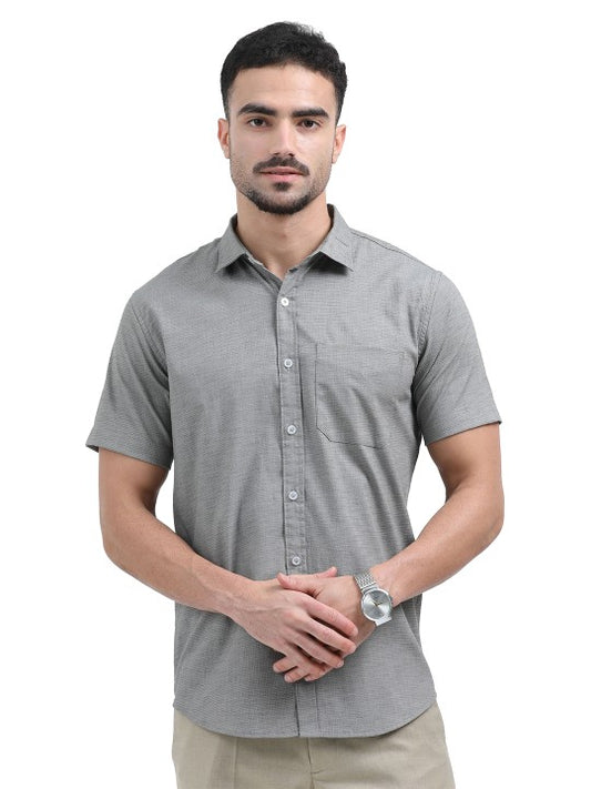 Men’s Grey India Slim Fit Textured Cotton Lycra Casual Shirt