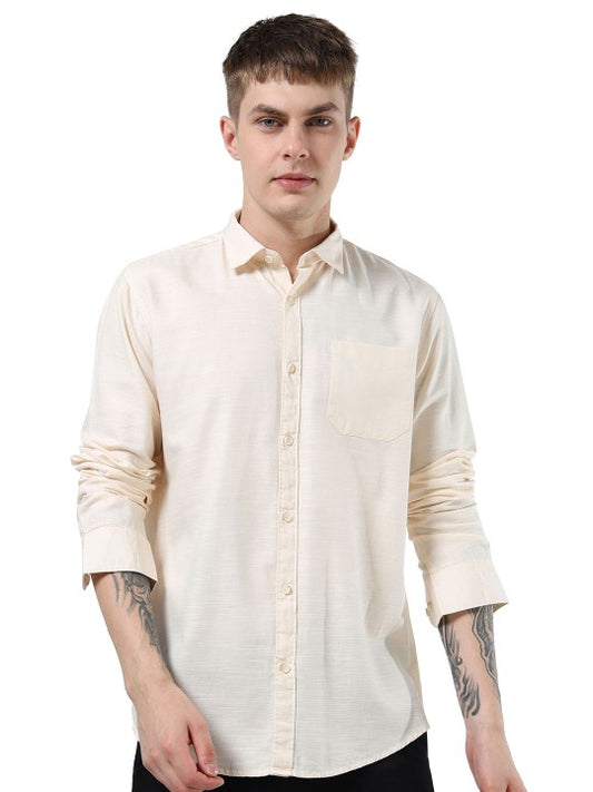 Men Yellow Slim Fit Pure Cotton Casual Shirt with Spread Collar