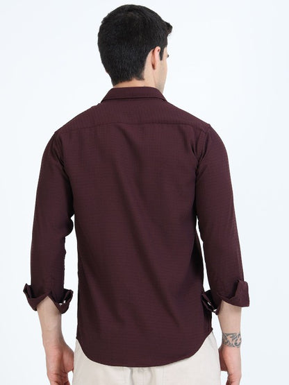 Maroon Textured Slim Fit Cotton Casual Shirt for Men