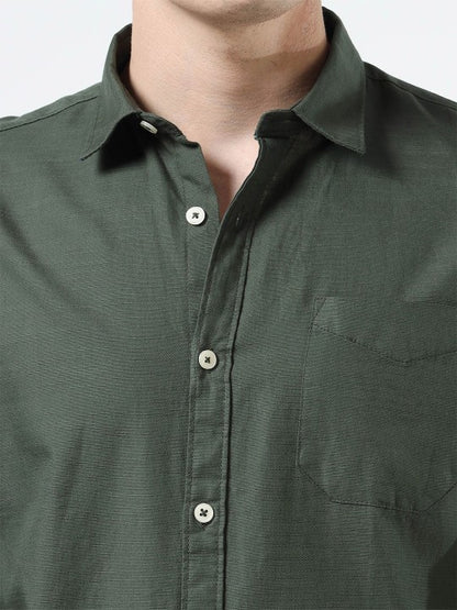 Men’s Green India Slim Fit Solid Pure Cotton Casual Shirt