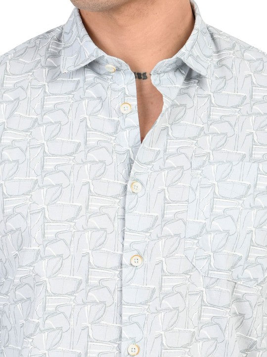 Men Blue & White Floral Printed Slim Fit Pure Cotton Casual Shirt