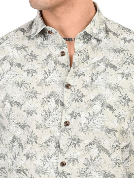 Men’s Grey & Green Abstract Printed Slim Fit Pure Cotton Casual Shirt