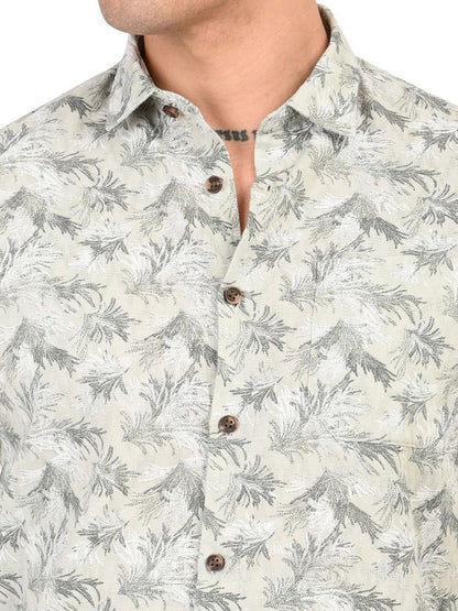 Men’s Grey & Green Abstract Printed Slim Fit Pure Cotton Casual Shirt