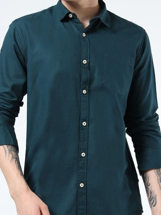 Men Teal India Slim Fit Solid Pure Cotton Casual Shirt