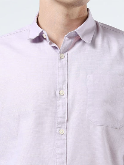Men Purple Slim Fit Pure Cotton Casual Shirt with Spread Collar