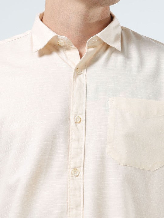 Men Yellow Slim Fit Pure Cotton Casual Shirt with Spread Collar