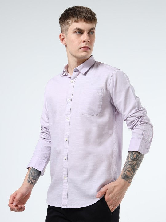 Men Purple Slim Fit Pure Cotton Casual Shirt with Spread Collar
