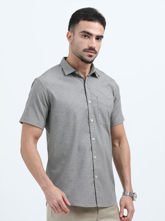 Men’s Grey India Slim Fit Textured Cotton Lycra Casual Shirt