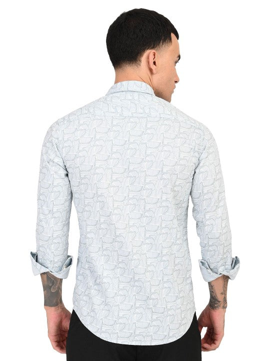 Men Blue & White Floral Printed Slim Fit Pure Cotton Casual Shirt