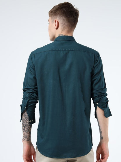Men Teal India Slim Fit Solid Pure Cotton Casual Shirt