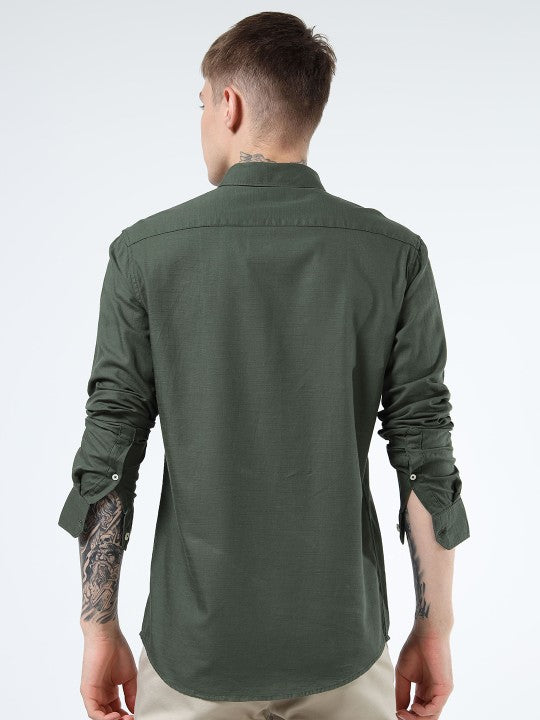 Men’s Green India Slim Fit Solid Pure Cotton Casual Shirt