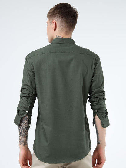 Men’s Green India Slim Fit Solid Pure Cotton Casual Shirt