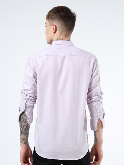 Men Purple Slim Fit Pure Cotton Casual Shirt with Spread Collar