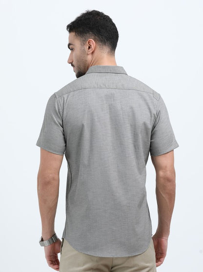Men’s Grey India Slim Fit Textured Cotton Lycra Casual Shirt