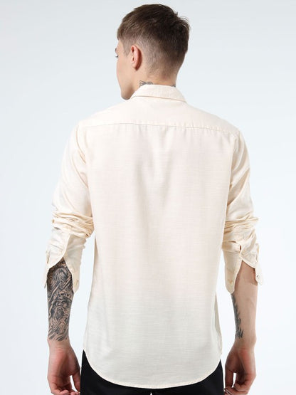 Men Yellow Slim Fit Pure Cotton Casual Shirt with Spread Collar