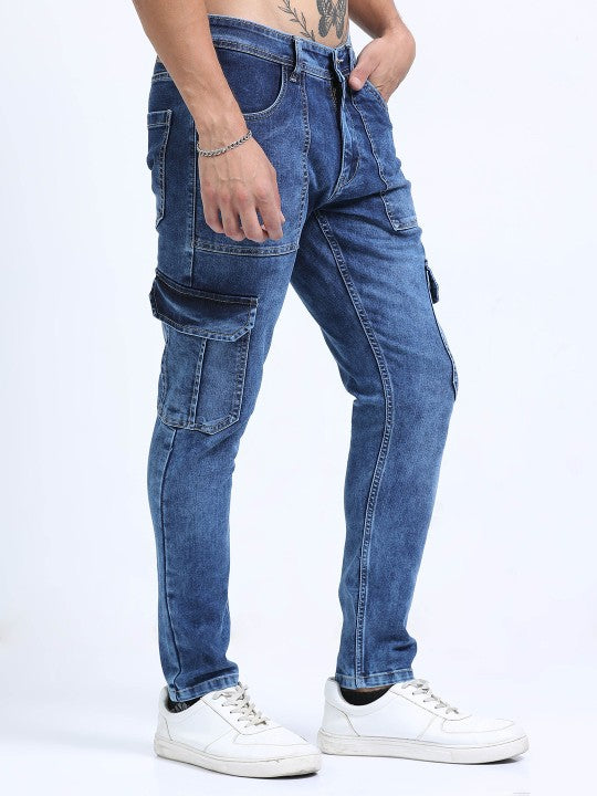 Men’s Blue Slim Fit Stretch Cargo Jeans