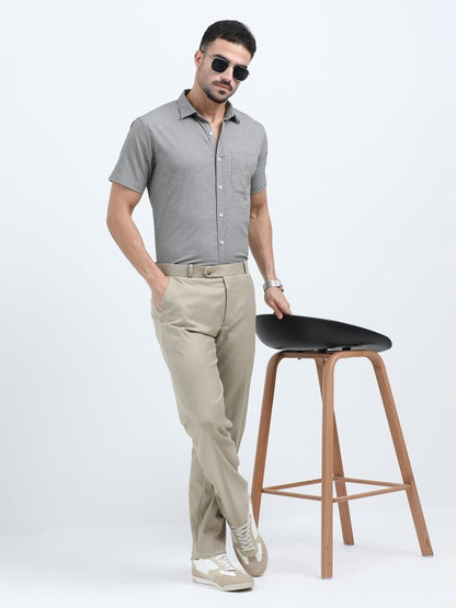 Men’s Grey India Slim Fit Textured Cotton Lycra Casual Shirt