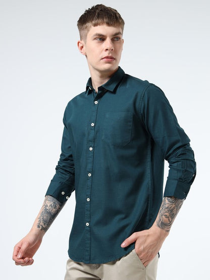 Men Teal India Slim Fit Solid Pure Cotton Casual Shirt