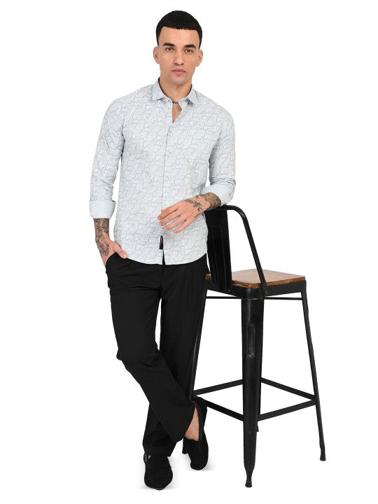 Men Blue & White Floral Printed Slim Fit Pure Cotton Casual Shirt