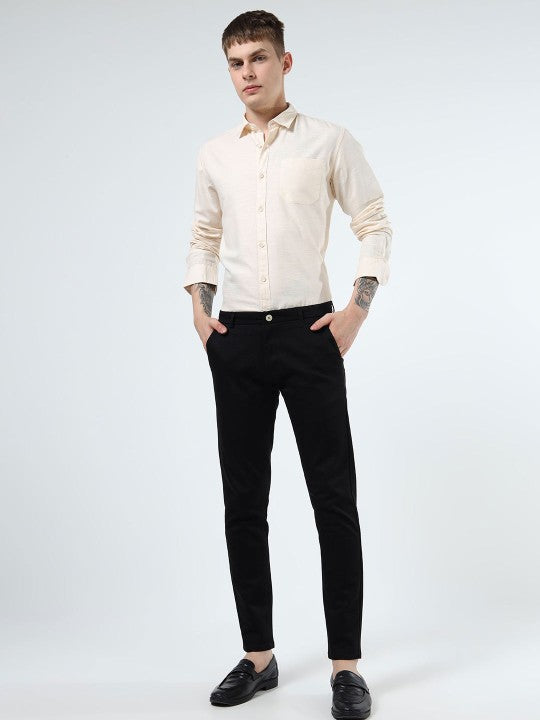 Men Yellow Slim Fit Pure Cotton Casual Shirt with Spread Collar