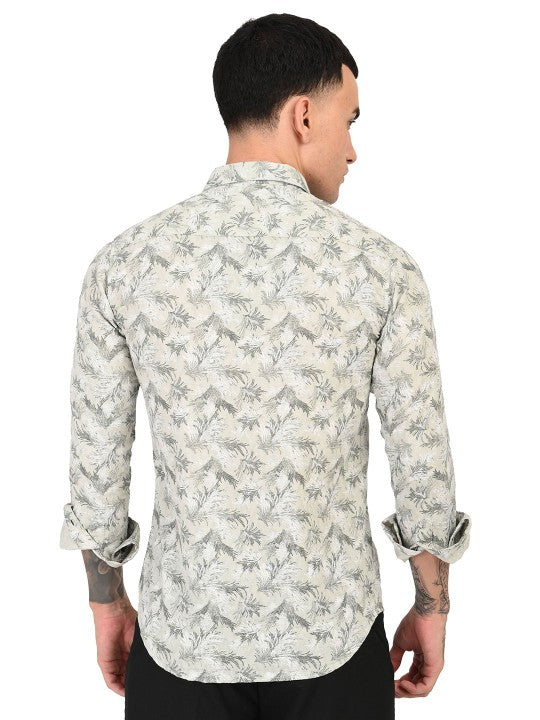 Men’s Grey & Green Abstract Printed Slim Fit Pure Cotton Casual Shirt