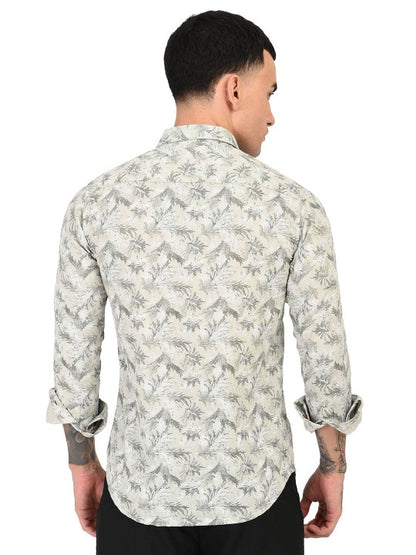 Men’s Grey & Green Abstract Printed Slim Fit Pure Cotton Casual Shirt