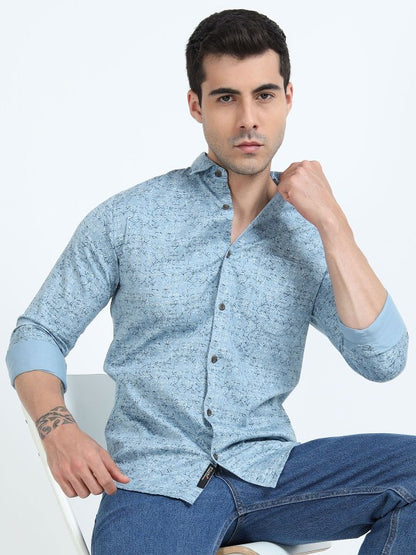 Men Blue Floral Printed Spread Collar Pure Cotton Shirt - Regular Fit