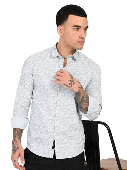 Men Blue & White Floral Printed Slim Fit Pure Cotton Casual Shirt