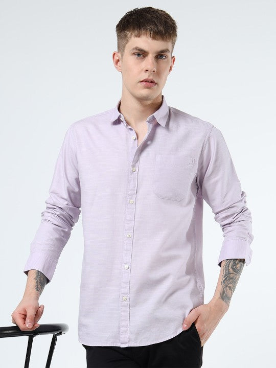 Men Purple Slim Fit Pure Cotton Casual Shirt with Spread Collar