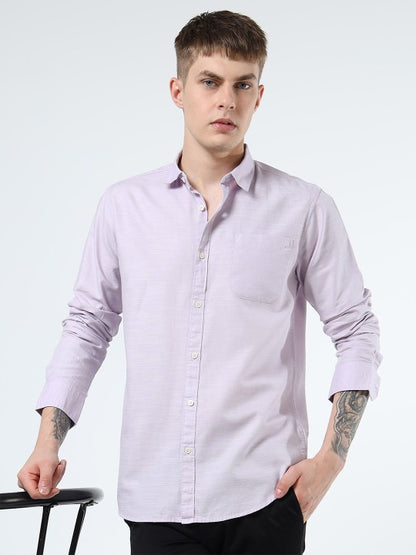 Men Purple Slim Fit Pure Cotton Casual Shirt with Spread Collar