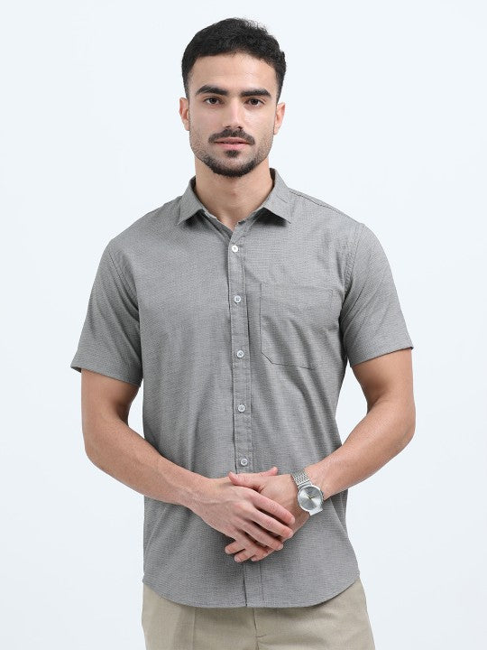 Men’s Grey India Slim Fit Textured Cotton Lycra Casual Shirt