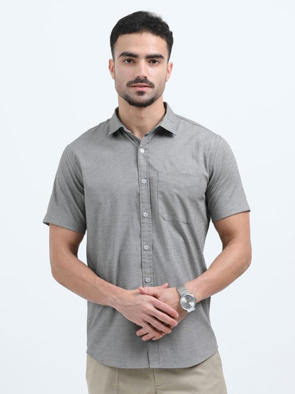 Men’s Grey India Slim Fit Textured Cotton Lycra Casual Shirt