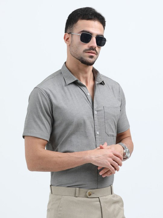Men’s Grey India Slim Fit Textured Cotton Lycra Casual Shirt