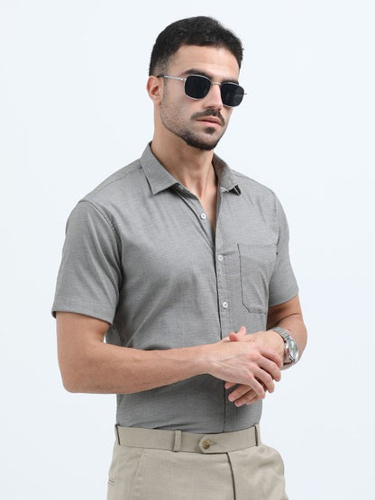 Men’s Grey India Slim Fit Textured Cotton Lycra Casual Shirt