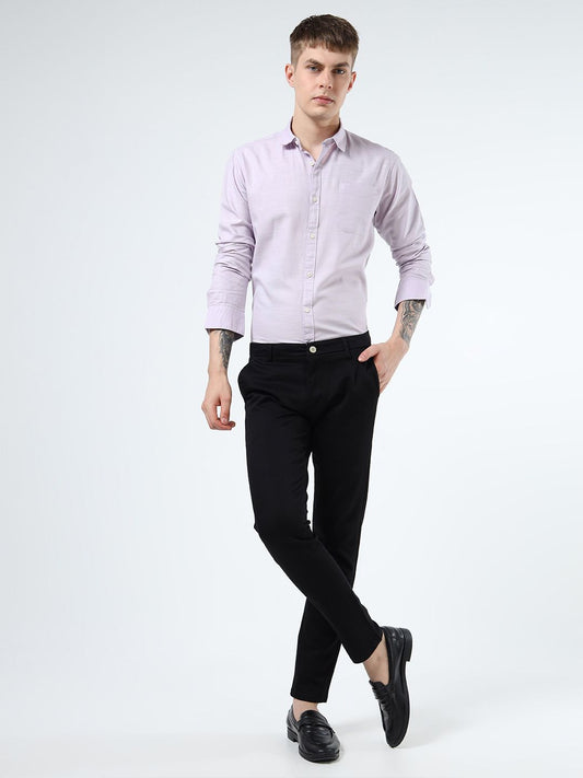 Men Purple Slim Fit Pure Cotton Casual Shirt with Spread Collar