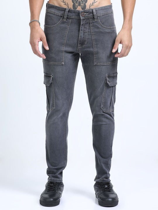Men Solid Mid-Rise Slim Fit Cargos Jeans