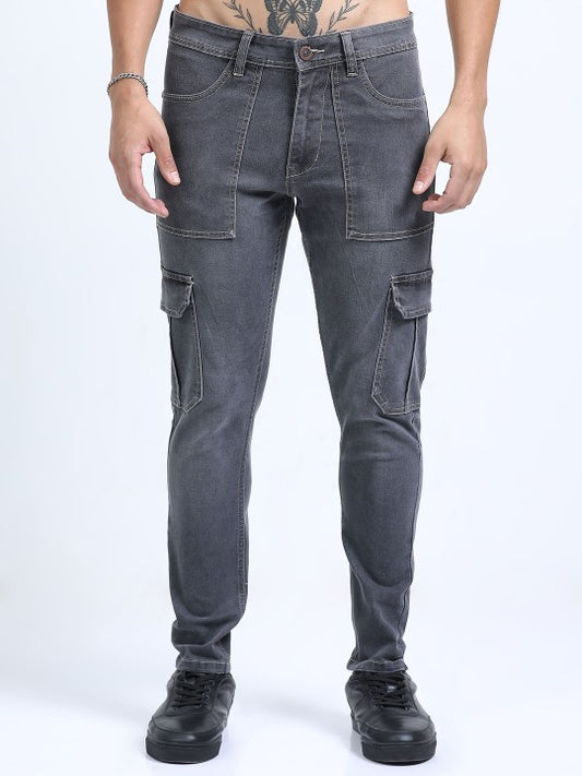 Men Solid Mid-Rise Slim Fit Cargos Jeans