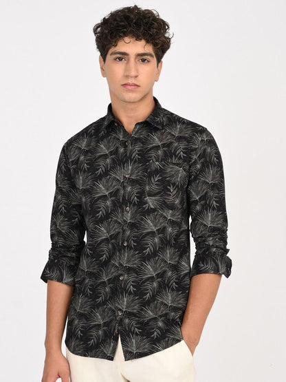 Men Black & White Camouflage Printed Slim Fit Casual Shirt
