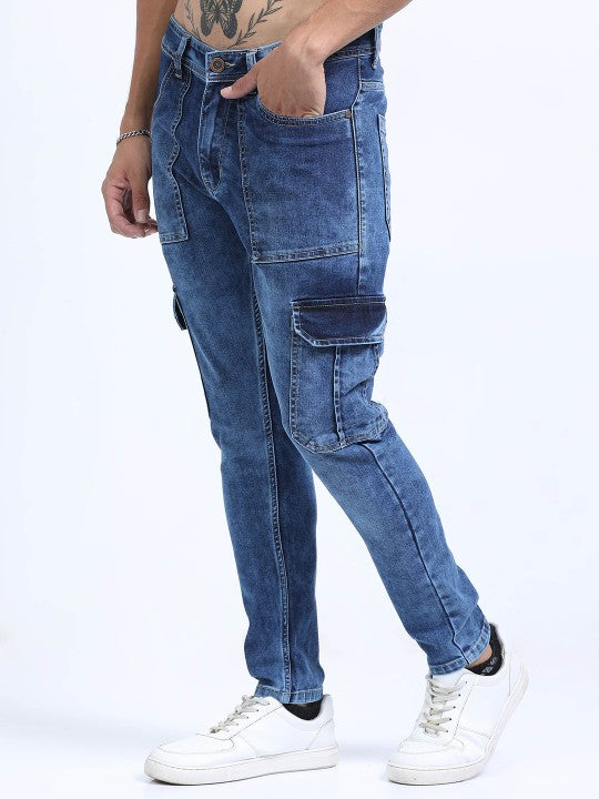 Men’s Blue Slim Fit Stretch Cargo Jeans