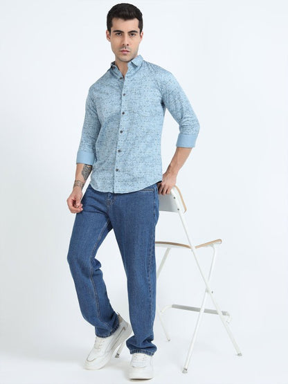 Men Blue Floral Printed Spread Collar Pure Cotton Shirt - Regular Fit