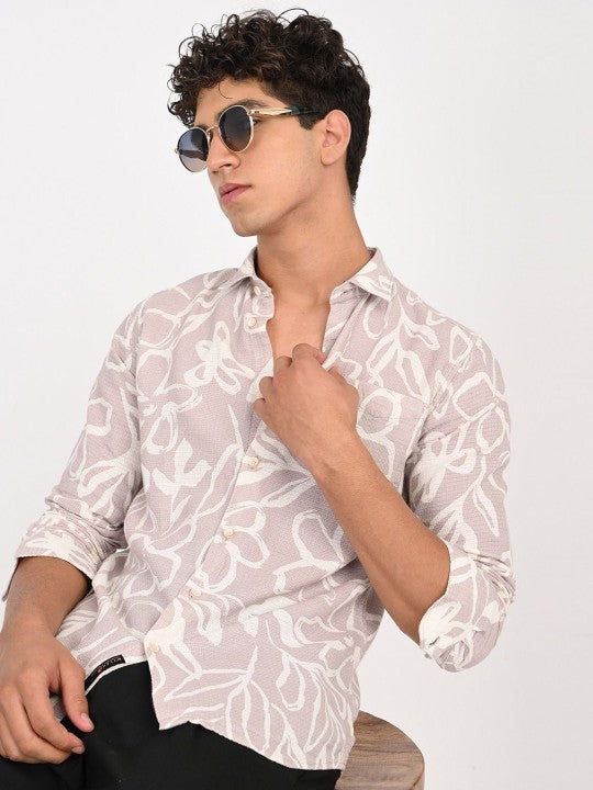 Men Pink & White Floral Printed Slim Fit Casual Shirt