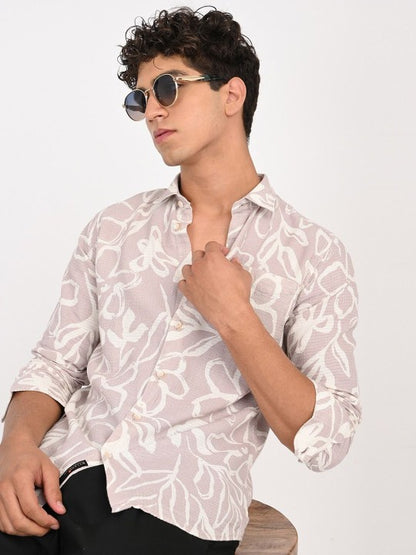 Men Pink & White Floral Printed Slim Fit Casual Shirt
